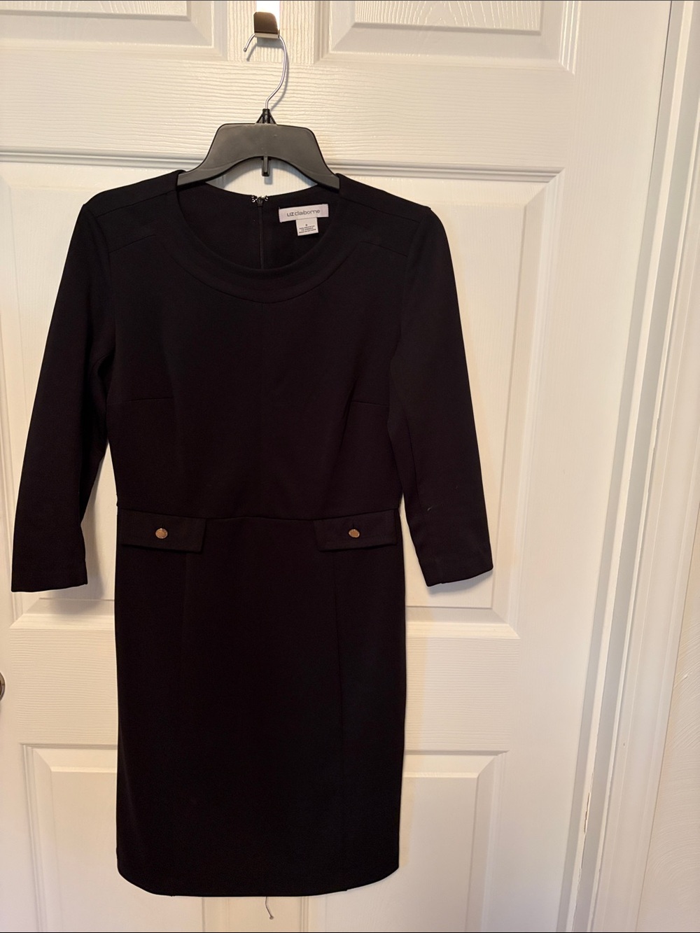Liz Claiborne Black Long Sleeve Sheath Dress with Gold Buttons